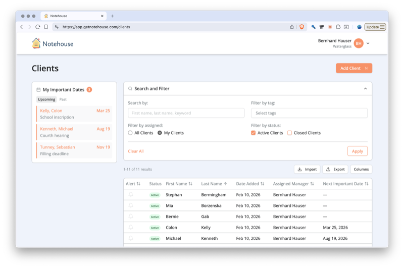 Purpose-built software organizes client records around case notes and service plans — not deals or pipelines.