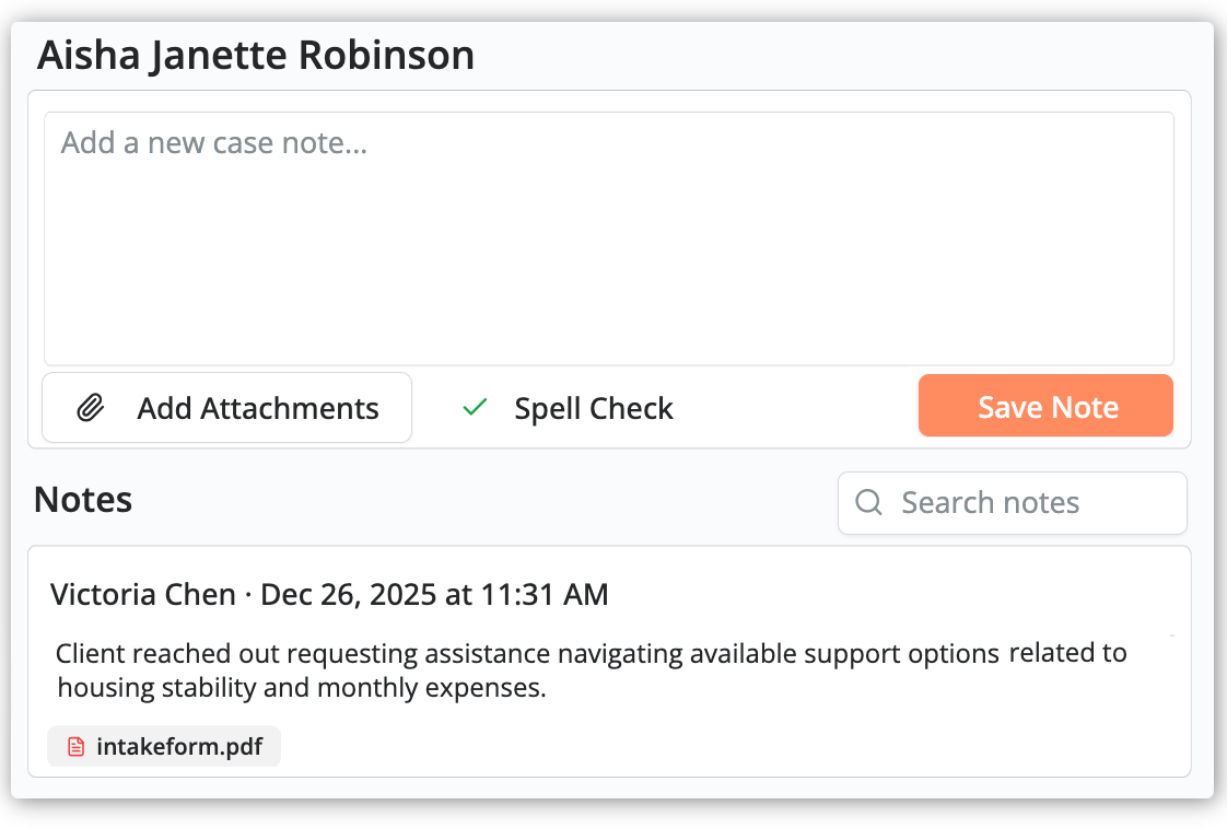 Notehouse client record screenshot